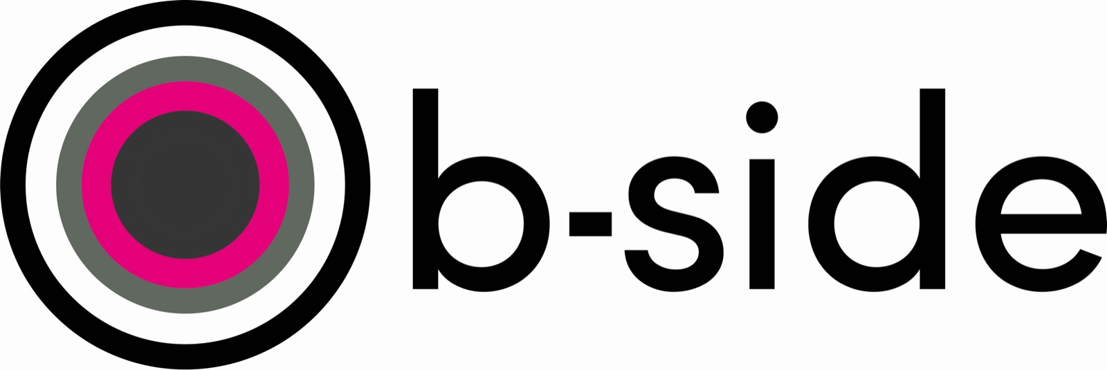The registered b-side trade mark: black, grey and magenta concentric rings beside the word b-side